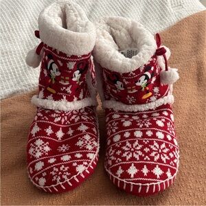 Disney White and Red Holiday Mickey Mouse Slippers